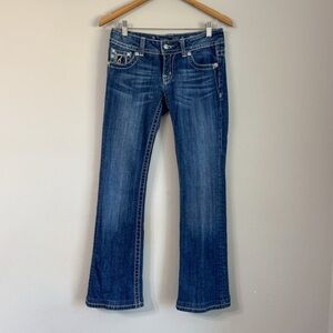 Miss Me Bootcut Jeans Size 28 Dark Wash Zebra Rhinestone Pockets Mid Rise